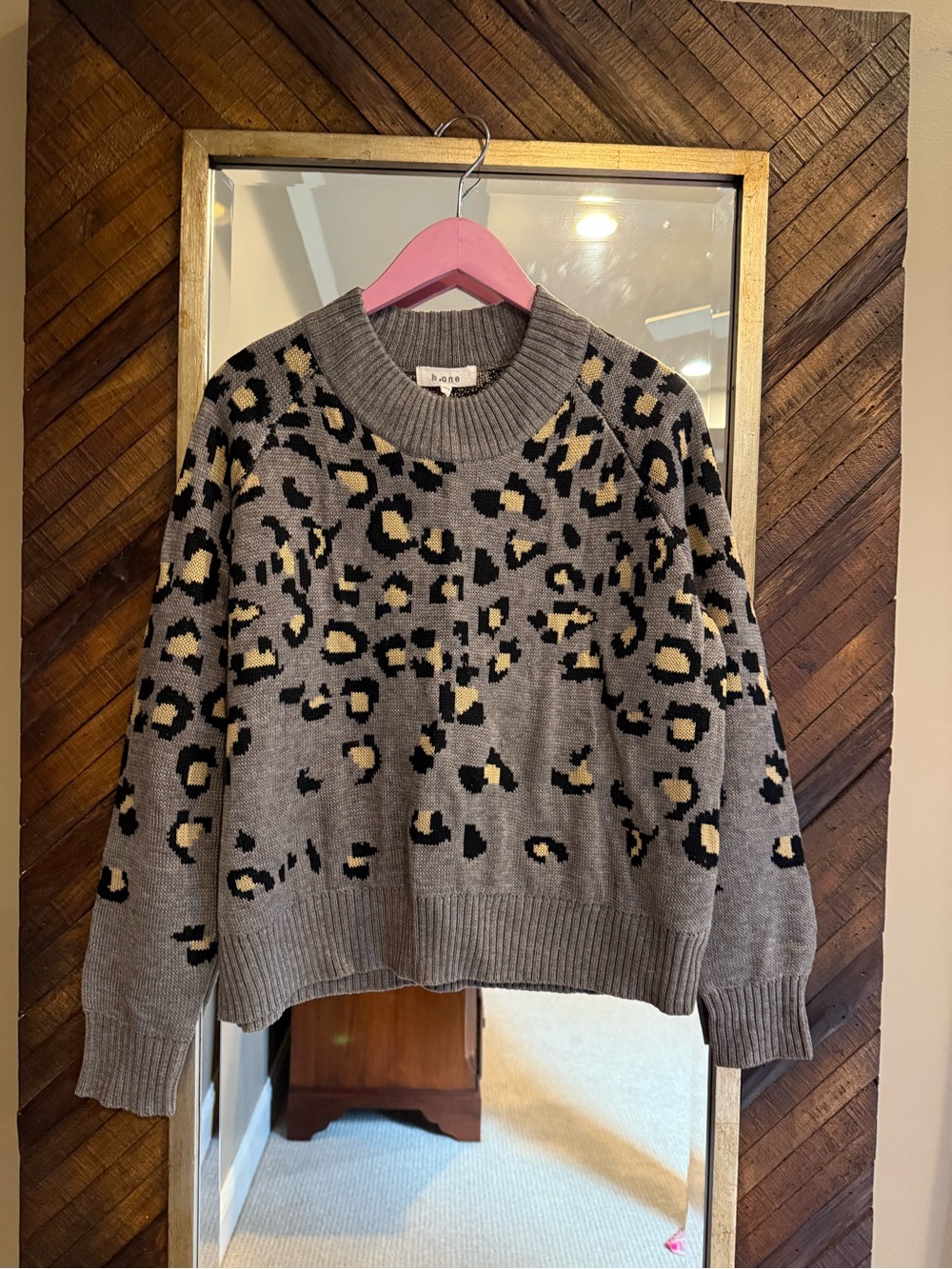Chopard Gray Leopard Crewneck Sweater with Black & Cream Spots